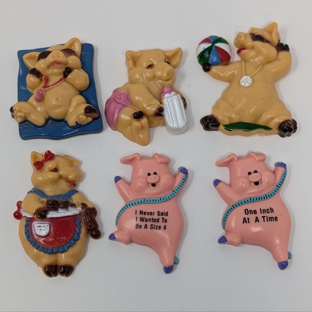 Vintage Pig Fridge Magnets Diet Weight Loss Plastic